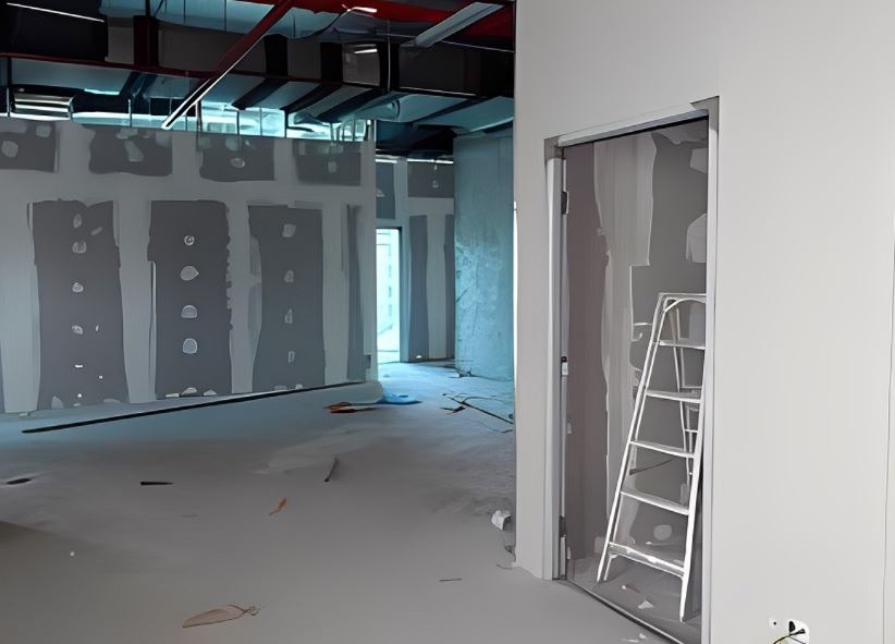 installed partition made up of drywalls