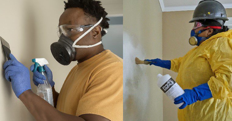 workers removing molds in the applied drywall mud